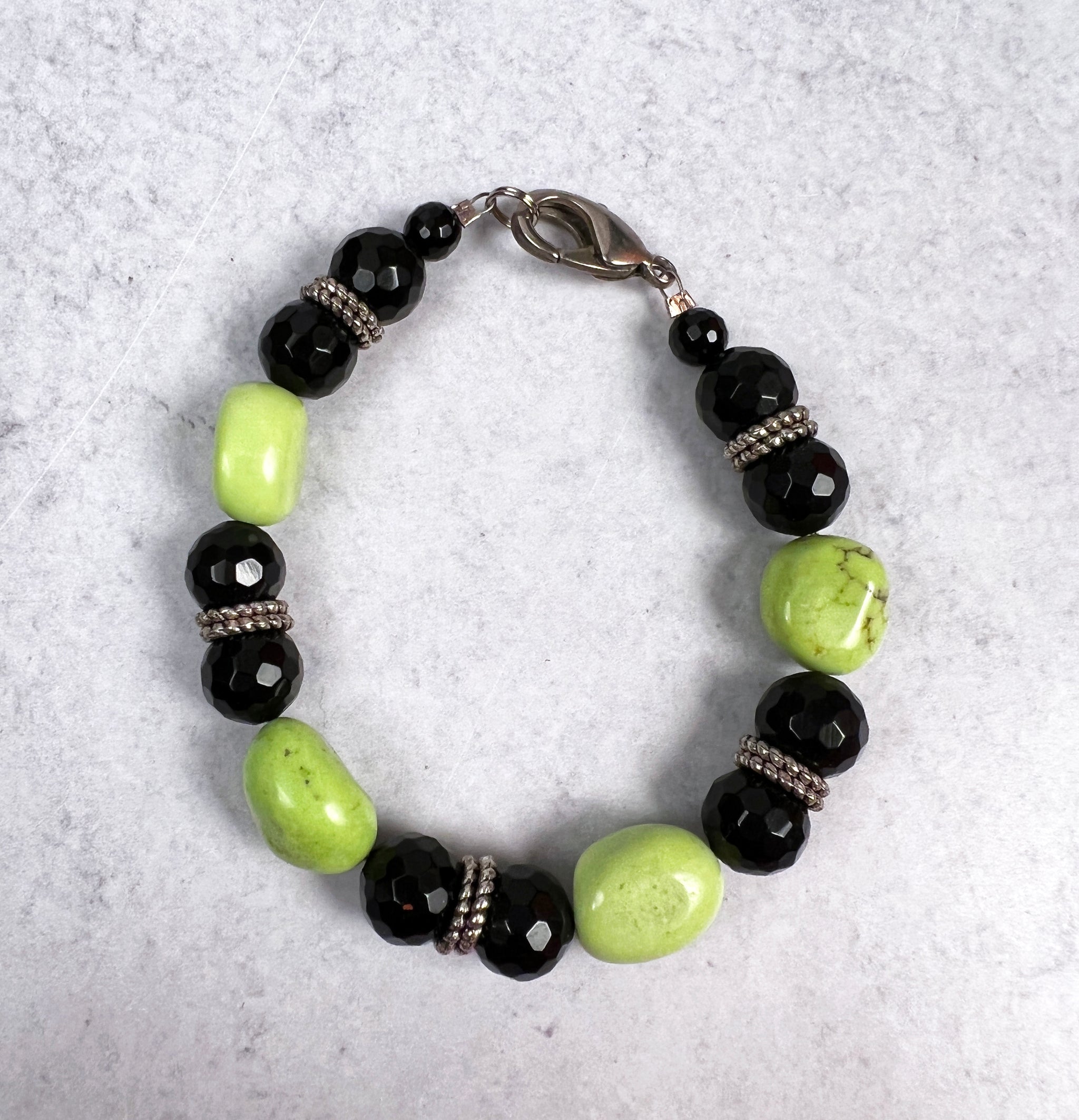 Hematite and Green Agate Natural Stone Bracelet with Cross